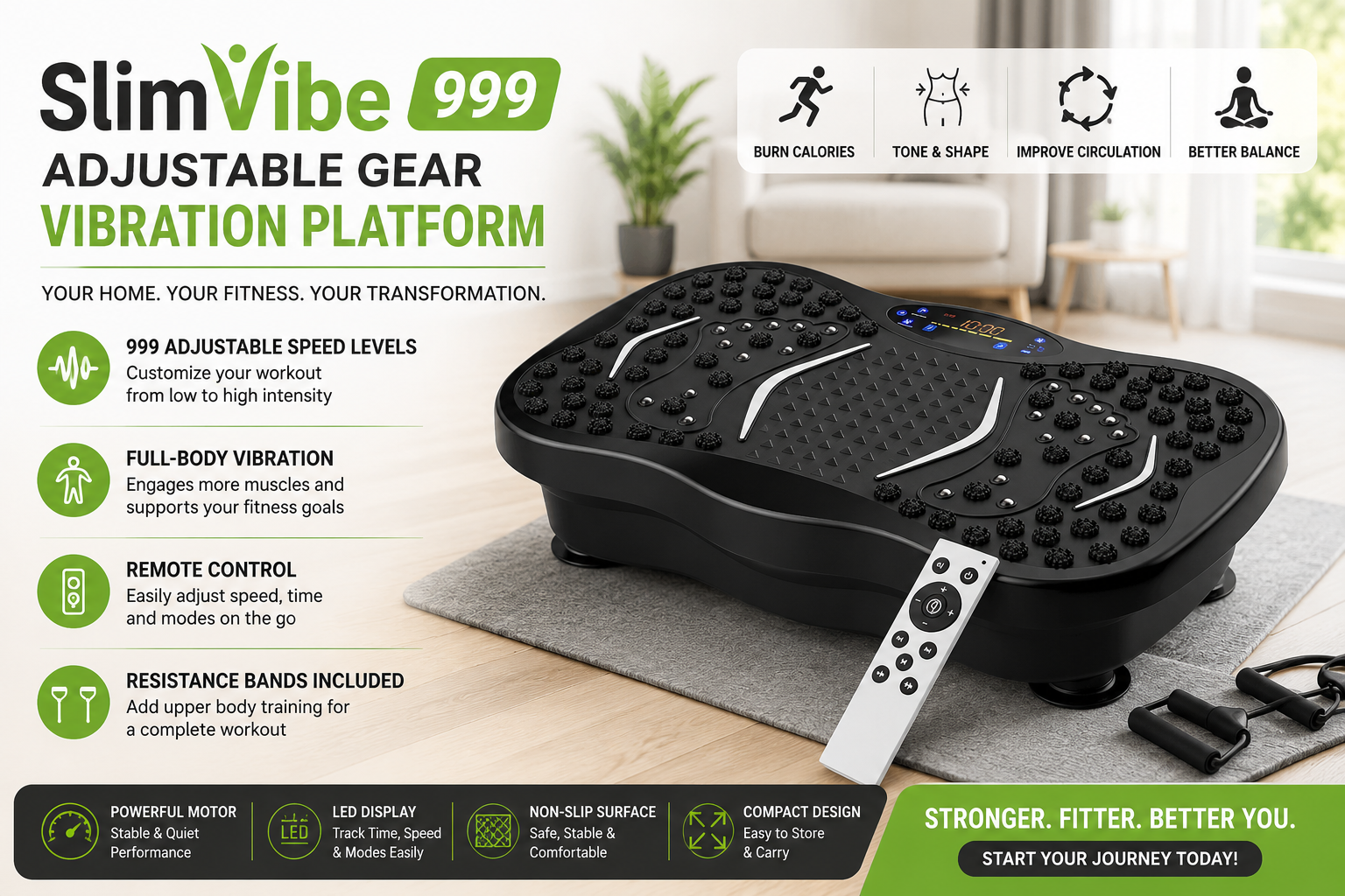 SlimVibe 999 Adjustable Gear Vibration Platform for Home Fitness